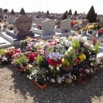 Funeral with flowers on marble