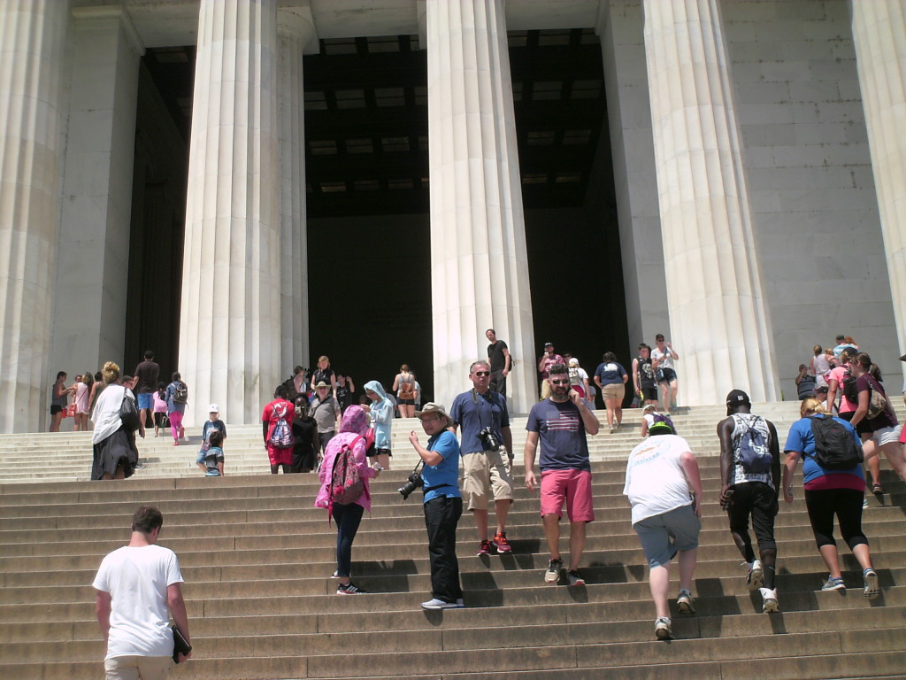 Michael walking up the stairs to the Lincoln Memorial