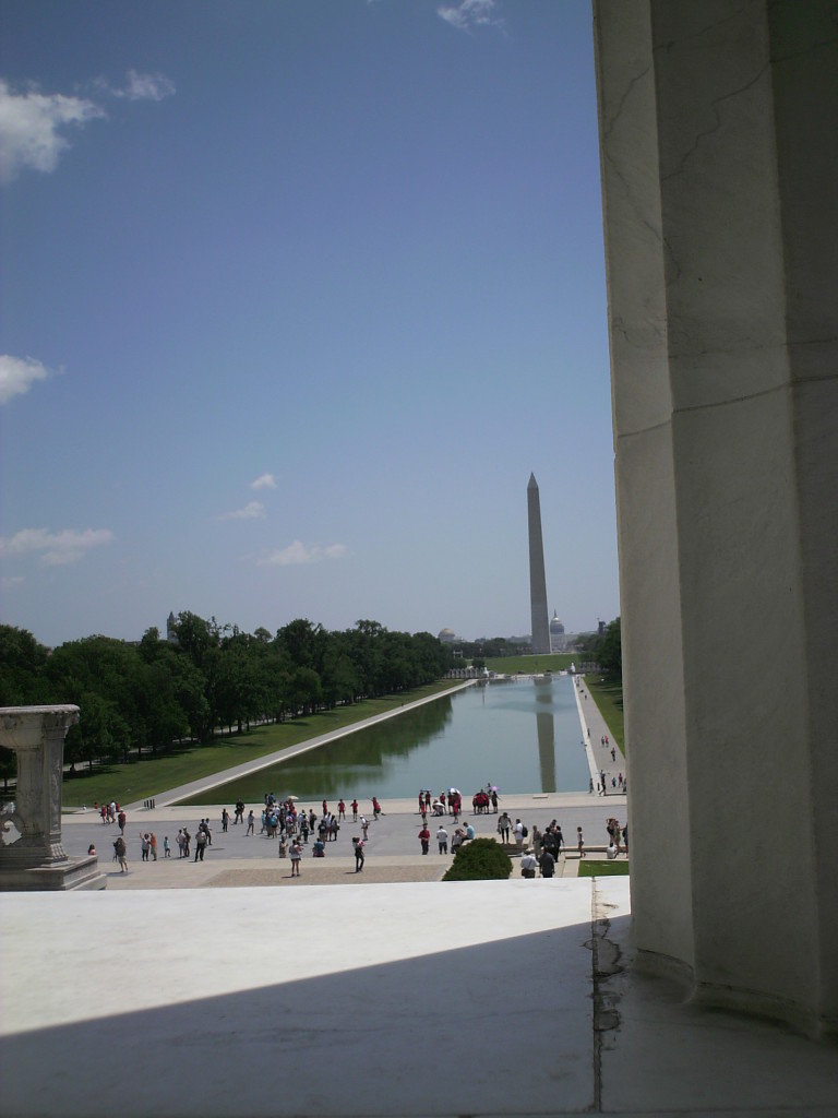 Looking back to the Washington Monument from the Lincoln Memorial