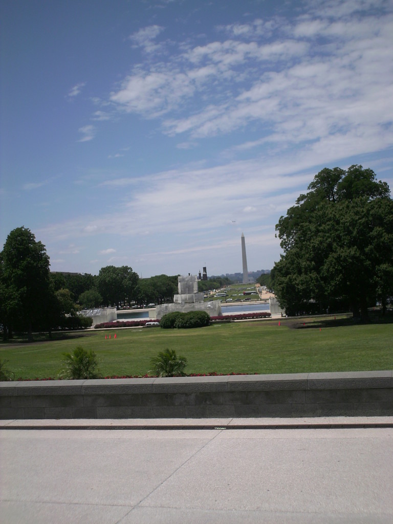 Looking back from the Capitol to the Washington Monument and Lincoln Memorial